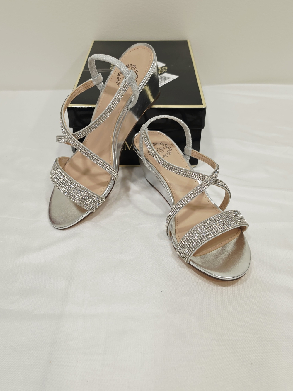 Sparkle Strappy Silver Wedge Sandals - Women's Dress Wedges